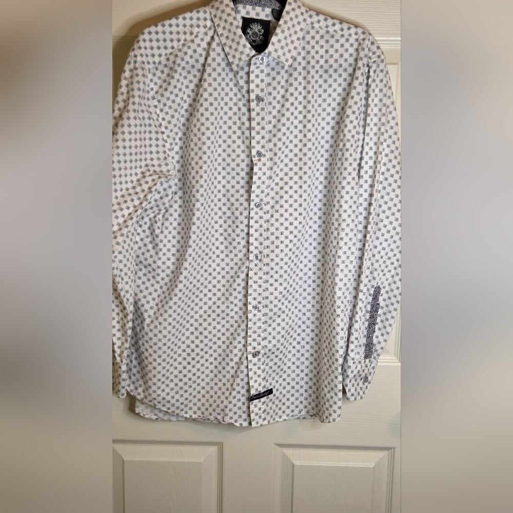 English Laundry L White GeometricPrint Lslv Logo 100%Cotton ButtonsUp Men Shirt